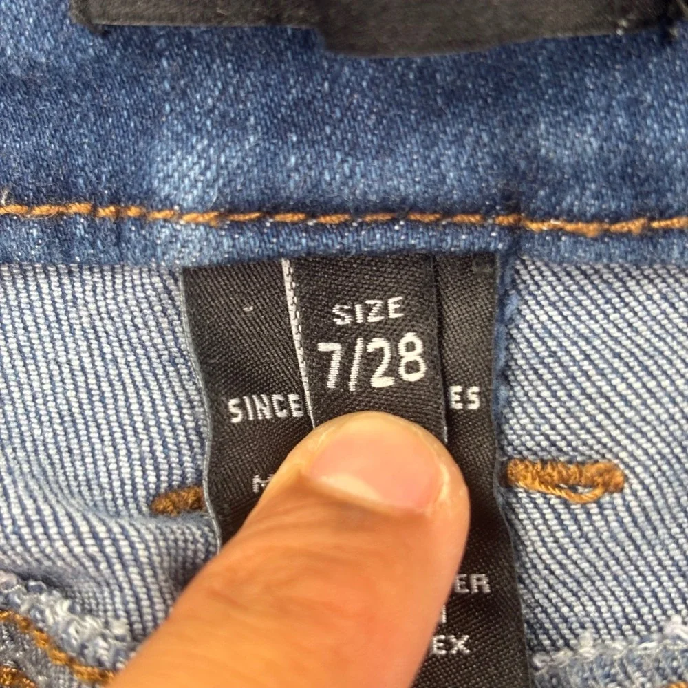Sincerely Jules Flare Jeans 7/28 Blue Sailor‎ Button Raw Hem Womens